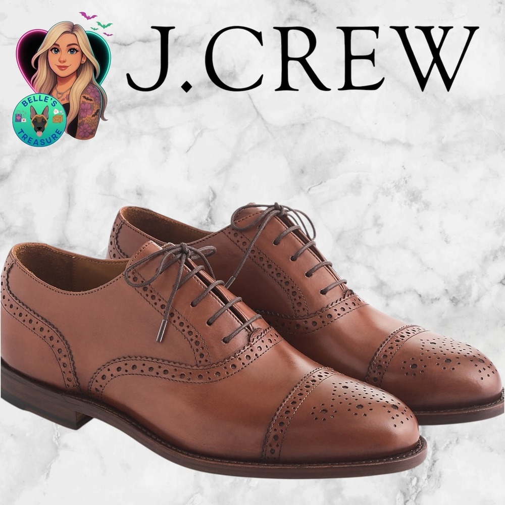 J.Crew Ludlow Wingtip Oxfords Tan Leather Brogue Shoes Made in Italy Men's 7‎ B